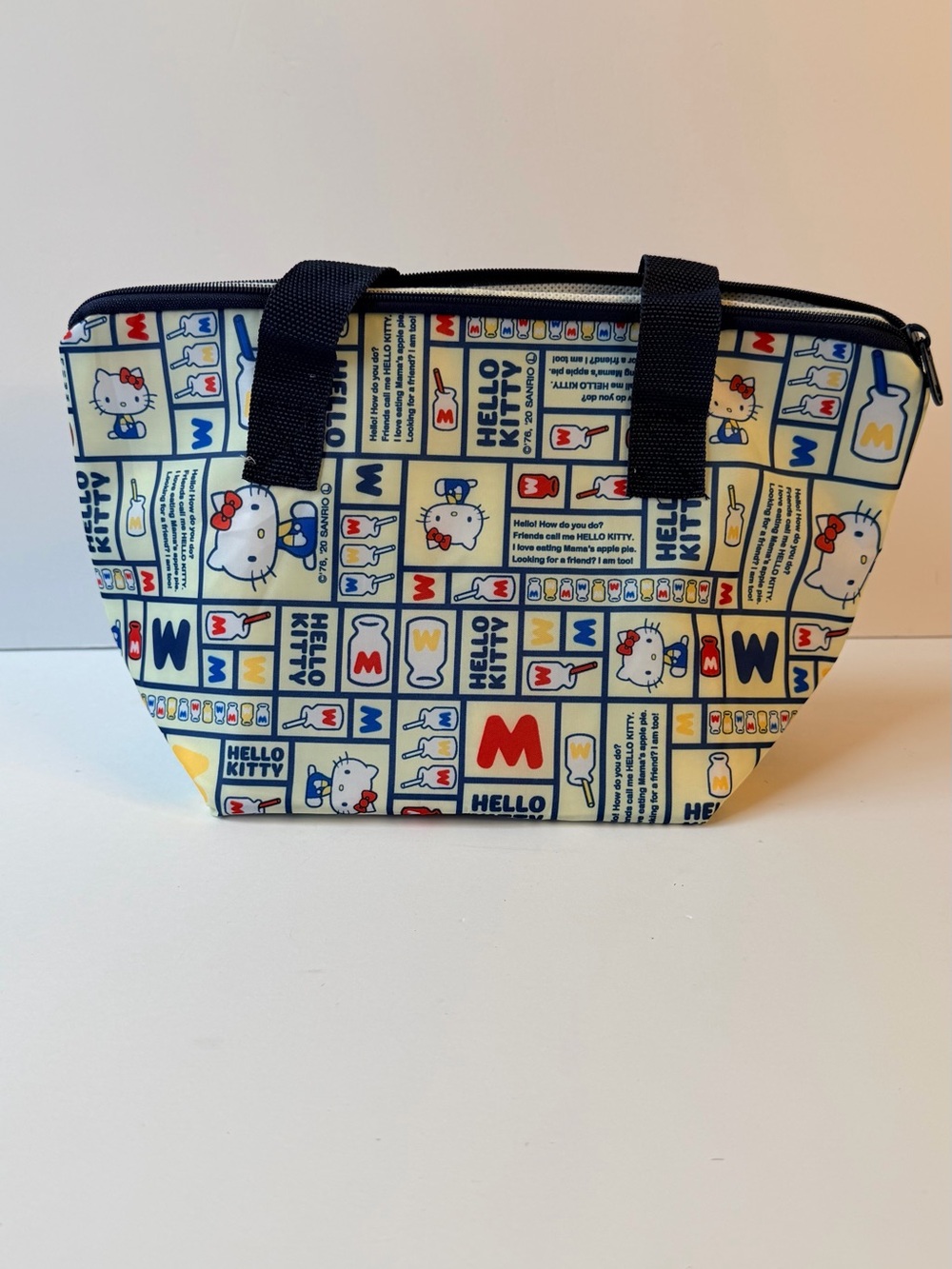 Hello Kitty Cream Insulated Small Tote with Navy Handles and Multicolor Print